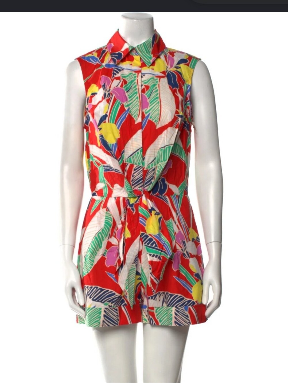 NWOT Cynthia Rowley XL Tropical Print Sleeveless Tie-Waist Romper 100% Cotton